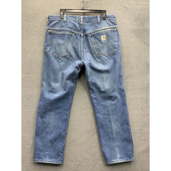 Carhartt Flannel Lined Darkstone Denim Jeans ACTUAL 36x28 Work Relaxed Fit Pants - Picture 11 of 16